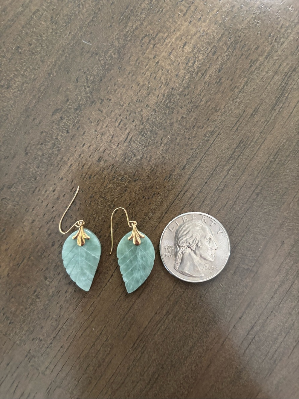 Gold-Accented Green Leaf Jade Drop Earrings